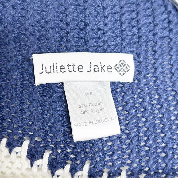 JULIETTE JAKE Asymmetric Hem Cape Cardigan Sweater Color Block Navy White Size S - Picture 4 of 7